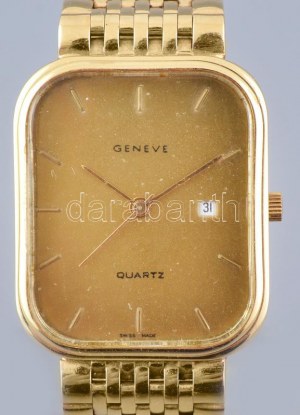 Omega Geneve 14K arany (Au) kvarc karóra, 14k arany szíjjal. jelzett, hibátlan számlappal, elem nélkül 30x25 mm, br: 55...