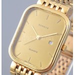 Omega Geneve 14K arany (Au) kvarc karóra, 14k arany szíjjal. jelzett, hibátlan számlappal, elem nélkül 30x25 mm, br: 55...