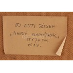 Ifj. Guti József Soma (1946-) : Pihenő gladiátorok, 1986. Olaj, farost, jelezve jobbra lent...