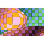 Victor Vasarely (1908-1997) : Op-art kompozíció. Szitanyomat, papír. Jelzett, számozott : 121/300. Üvegezett keretben...