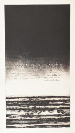 Maurer Dóra (1937-): B 12, 1971. Akvatinta, mezzotinto, papír. Jelzett. 47x25 cm. Paszpartuban. Párdarabja reprodukálva...