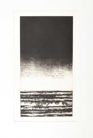 Maurer Dóra (1937-) : B 12, 1971. Akvatinta, mezzotinto, papír. Jelzett. 47x25 cm. Paszpartuban. Le livre est reproduit à l'identique...