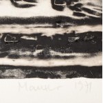 Maurer Dóra (1937-): B 12, 1971. Akvatinta, mezzotinto, papier. Jelzett. 47x25 cm. Pásmo pre deti. Párdarabja reprodukálva...