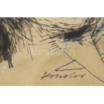 Kondor Béla (1931-1972) : Bukás. Tus, toll, papír, jelezve jobbra középen lent. Üvegezett fakeretben. 13,5x18,5 cm...