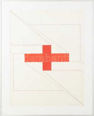 Nádler István (1938-) : Geometrikus kompozíció, 1978 (cím nélkül). Szitanyomat, papír, jelzett. Üvegezett keretben...