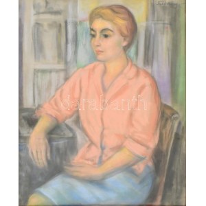 Schönberger Armand (1885-1974) : Rózsaszín blúzos hölgy. Pasztell, papír, jelzett. Üvegezett fa keretben, 63×49 cm ...