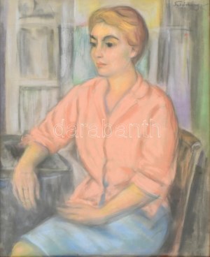 Schönberger Armand (1885-1974): Rózsaszín blúzos hölgy. Pasztell, papír, jelzett. Üvegezett fa keretben, 63×49 cm ...