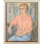 Schönberger Armand (1885-1974): Rózsaszín blúzos hölgy. Pasztell, papír, jelzett. Üvegezett fa keretben, 63×49 cm ...