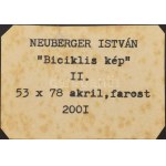 Neuberger István (1953-): Biciklis kép II., 2001. Akril, Farost. Jelezve jobbra lent: Neuberger 2001...