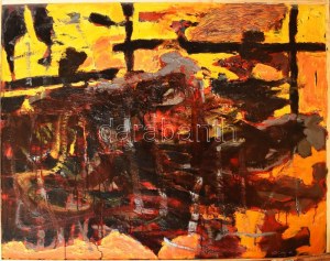 Klimó Károly (1936-) : Narancsok és sárgák (cím nélkül), 2011. Olaj, fa, jelezve jobbra lent. 98x127 cm. Fakeretben...