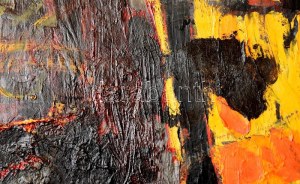 Klimó Károly (1936-): Narancsok és sárgák (cím nélkül), 2011. Olaj, fa, jelezve jobbra lent. 98x127 cm. Fakeretben...