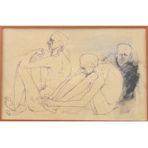 Kondor Béla (1931-1972) : Bukás. Tus, toll, ceruza, papír, jelezve középen lent. Üvegezett fakeretben...