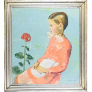 Schubert Ernő (1903-1960) : Kislány portré, 1938. Pasztell, papír, jelezve jobbra lent. Dekoratív, üvegezett fakeretben...