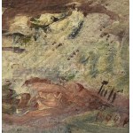 Tull Ödön (1870-1911) : Udvaron, 1904. Olaj, karton, jelezve jobbra lent. Dekoratív, sérült fakeretben, 13×21...
