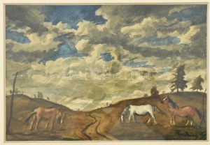 Rudnay Gyula (1878-1957) : Lovaque. Akvarell, papír, jelezve jobbra lent. Üvegezett fakeretben, 14,5×21 cm ...