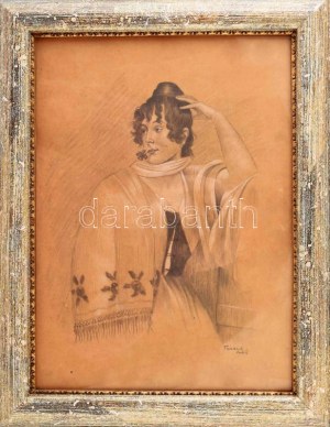Faragó Géza (1877-1928): Párizsi dáma. Ceruza, fedőfehér, papír, jelzett, üvegezett fakeretben, 39,5×29...