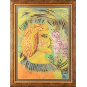 Klie Zoltán (1897-1992): Női arckép. Pasztell, papier, jelezve jobbra lent, üvegezett fakeretben, 68x49 cm ...