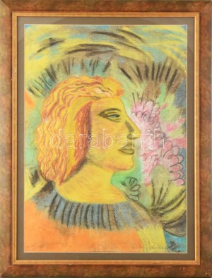 Klie Zoltán (1897-1992) : Női arckép. Pasztell, papír, jelezve jobbra lent, üvegezett fakeretben, 68x49 cm ...