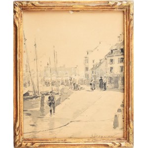 Alexander Begrov (Beggrov) (1841-1914): Szentpétervári kikötő. Akvarell, karton. Jelzett 22x27 cm hozzá keret...
