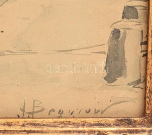 Alexander Begrov (Beggrov) (1841-1914): (Begrug): Szentpétervári kikötő. Akvarell, karton. Jelzett 22x27 cm hozzá keret...