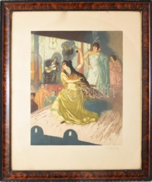 Almery Lobel-Riche (1877-1950): Táncosnők. Akvatinta, papír, jelzett, számozott (173). Üvegezett, dekoratív, fakeretben...
