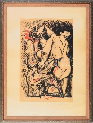 André Masson (1896-1987): Erotikus grafika (cím nélkül). Litográfia, papír. Jelezve jobbra lent. Üvegezett fakeretben...