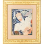 Emőd Aurél (1897-1958) : Alvó lány. Akvarell, papír. Jeletzve balra lent. 42x33,5 cm. Dekoratív, üvegezett fakeretben. ...