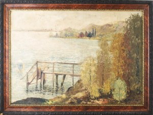 Tihanyi János Lajos (1892-1957) : Balaton. Olaj, vászon, jelezve jobbra lent. Dekoratív, régi fakeretben, 70x100 cm ...