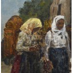 Glatter Ármin (1861-1931): Hölgyek a budapesti Dunaparton. Olaj, vászon, jelezve jobbra lent, fakeretben...