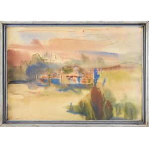 Pleidell János (1915-2007): Kiew, 1942. Akvarell, papír, jelezve balra lent. Üvegezett fakeretben, 35×50 cm ...