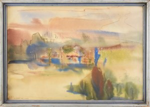 Pleidell János (1915-2007) : Kiew, 1942. Akvarell, papír, jelezve balra lent. Üvegezett fakeretben, 35×50 cm ...