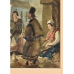 Rudnay Gyula (1878-1957): Társaság. Akvarell, papír, jelezve jobbra lent. Fakeretben, 15×21,5 cm / Akwarela na papierze...