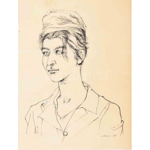 Lakner László (1936-): Sántha Ilona portréja, 1963. Tus, toll, papír, jelezve jobbra lent: Lakner 963. 22x17,5 cm. ...