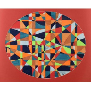 Böhm Lipót, Poldi (1916-1995): Geometria. Tempera, papír, jelezve jobbra lent és balra fent. Üvegezett fakeretben, 40...