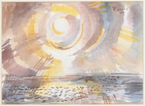Pleidell János (1915-2007): Balatoni fények, 1985. Akvarell, papír, jelezve jobbra fent. Üvegezett fakeretben...