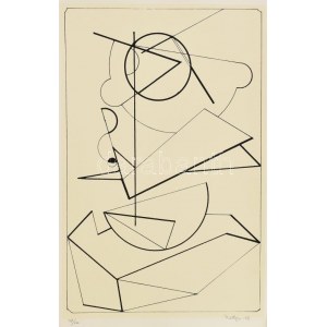 Martyn Ferenc (1899-1986): Geometrikus kompozíció, 1978. Szitanyomat, papír, jelzett. Számozott: 49/100. 48×31,5 cm ...