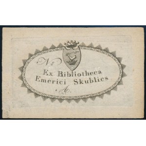 Ex bibliotheca Emerici Skublics, XIX.sz. eleje. Rézmetszet, papír, jelzés nélkül. 5x8 cm...