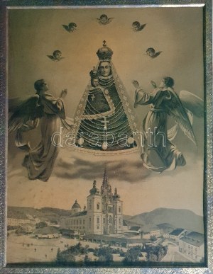 [Látkép] A mariazelli bazilika és búcsújáróhely látképe a Szűzanyával és Jézussal. Litográfia (1880 körül). Mariazell...