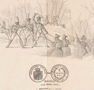 1831-es lengyel felkelés vezetőinek kőnyomatos tablója, valamint a lengyel harcosok ábrázolása Libinsky, Warschau...