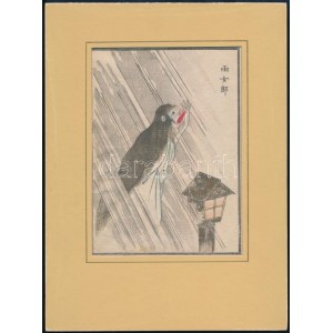 Japán művész, ismeretlen jelzéssel: A piros nyelv. Színezett fametszet, papier. 18x12,5 cm. Paszpartuban ...