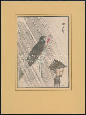 Japán művész, ismeretlen jelzéssel: A piros nyelv. Színezett fametszet, papír. 18x12,5 cm. Paszpartuban ...