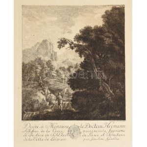 Johann Wolfgang von Goethe (1749-1832) metszése, Johann Alexander Thiele (1685-1752) festménye után: Romantikus táj...