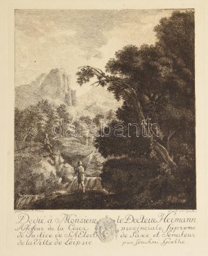Johann Wolfgang von Goethe (1749-1832) metszése, Johann Alexander Thiele (1685-1752) festménye után : Romantikus táj...