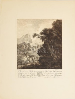 Johann Wolfgang von Goethe (1749-1832) metszése, Johann Alexander Thiele (1685-1752) festménye után: Romantikus táj...