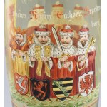 Német üveg váza a Német-Római Birodalom emlékére. Nagy méretű, kézzel festett, szakított, hutaüveg váza. rajta felirat ...