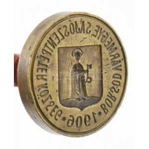 1906 Borsod vármegye Sajószentpéter község feliratos, címeres pecsétnyomó réz d: 33 mm....
