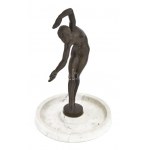 Kerényi Jenő (1908-1975): Táncosnő (Táncoló art deco nőalak), 1929-30 körül. Patinázott bronz, márvány talapzaton...