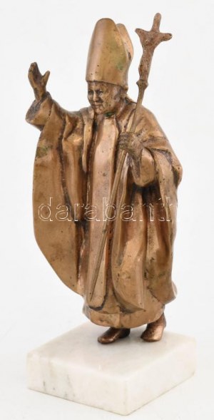 Kutas Ágnes (1951-) (Erőss Ágnesként szignálva).: II. János pál pápa: Bronz, márvány talapzaton jelzett m: 19 cm...