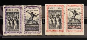 1924 Párizsi olimpia 4 klf levélzáró (bal oldali piroson betapadás) / Etykiety olimpijskie ...
