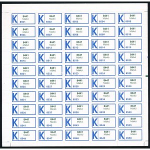 2001 1890-2000 Ragjegy kiállítás alkalmi K ragjegy teljes ívben / feuille complète d'étiquette